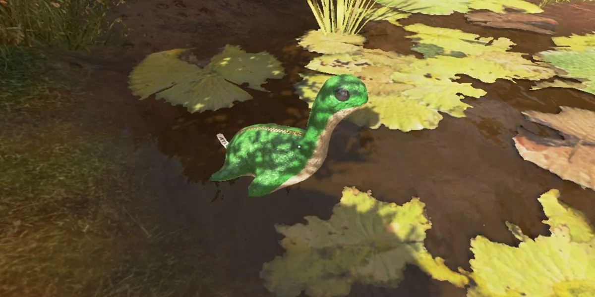 A Nessie plushie sits in the water of King's Canyon Swamps POI