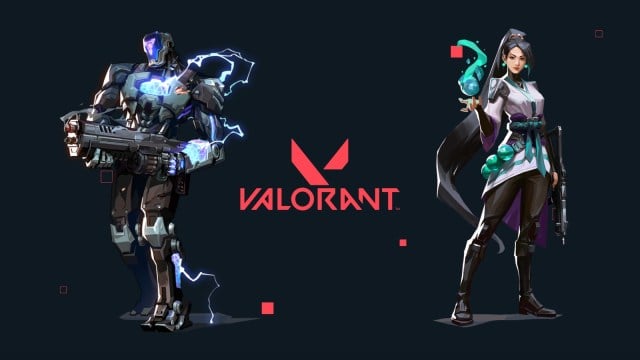 Model art for KAY/O and Sage in VALORANT, with the game's logo between them.
