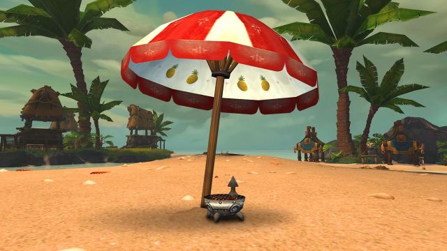 A basket with a parasol on a beach in World of Warcraft