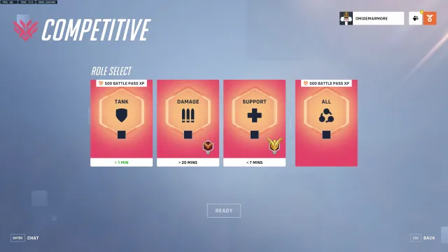 Screenshot of a player's role selection screen in Overwatch 2.