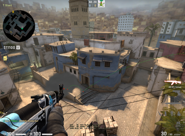 Smoke grenade landing on Mirage in CS:GO