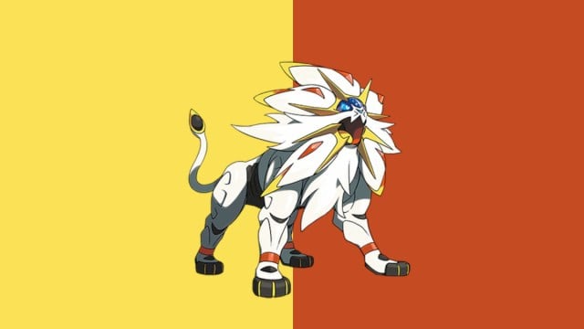 Solgaleo in Pokemon Go, a roraing lion with white and yellow highlights.