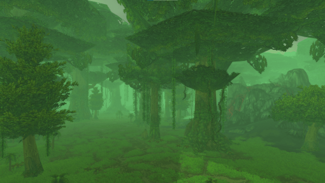 Un'goro Crater in World of Warcraft. Pictured are trees and foliage.