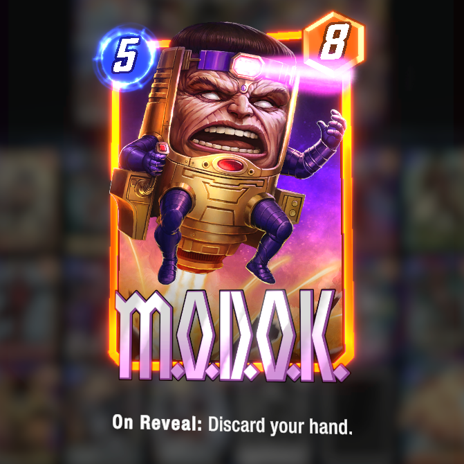 M.O.D.O.K, a character from the Marvel Universe, embodied into a card in Marvel Snap.