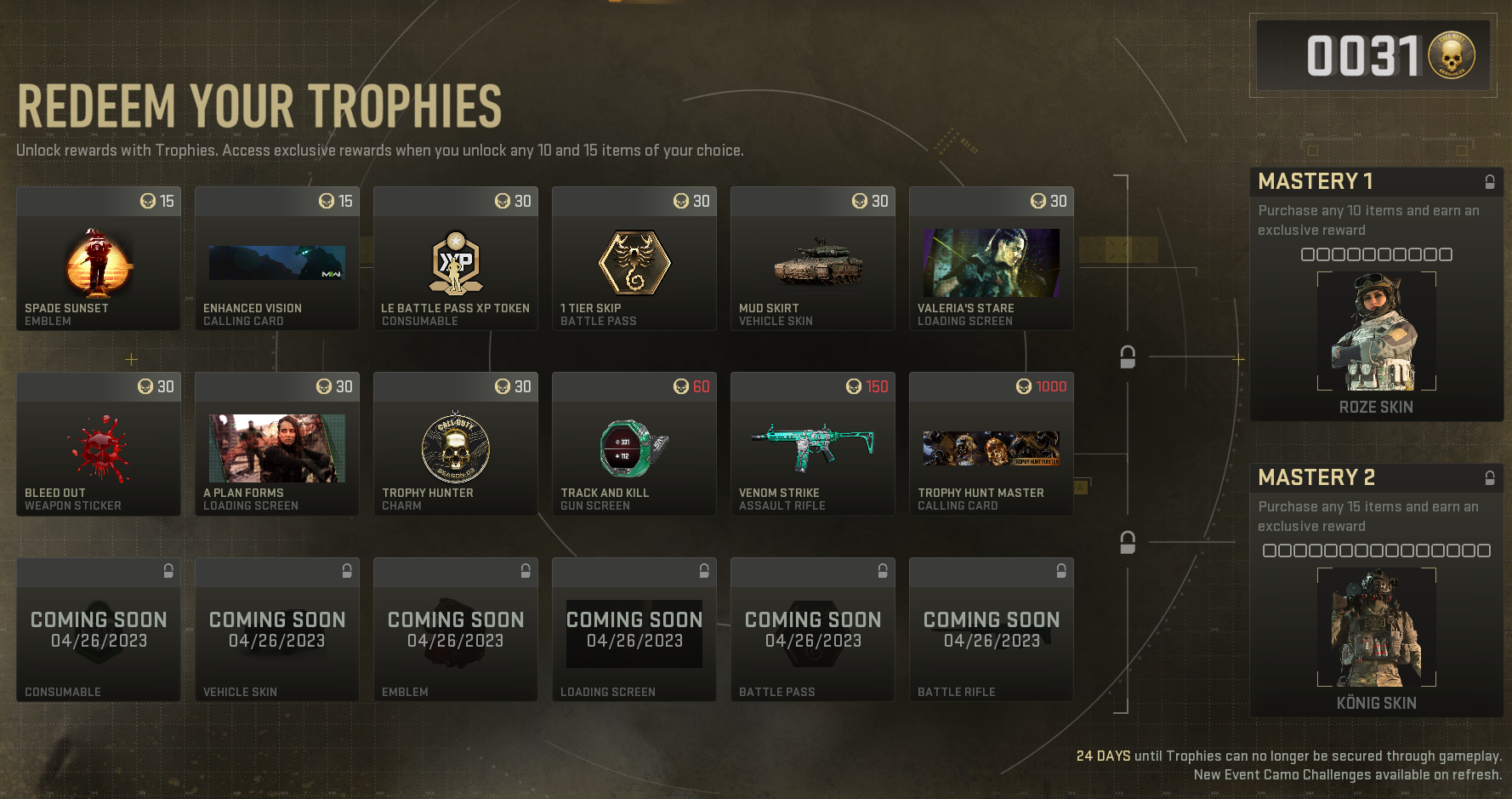 All Trophy Hunt rewards in MW2 season 3 - Dot Esports