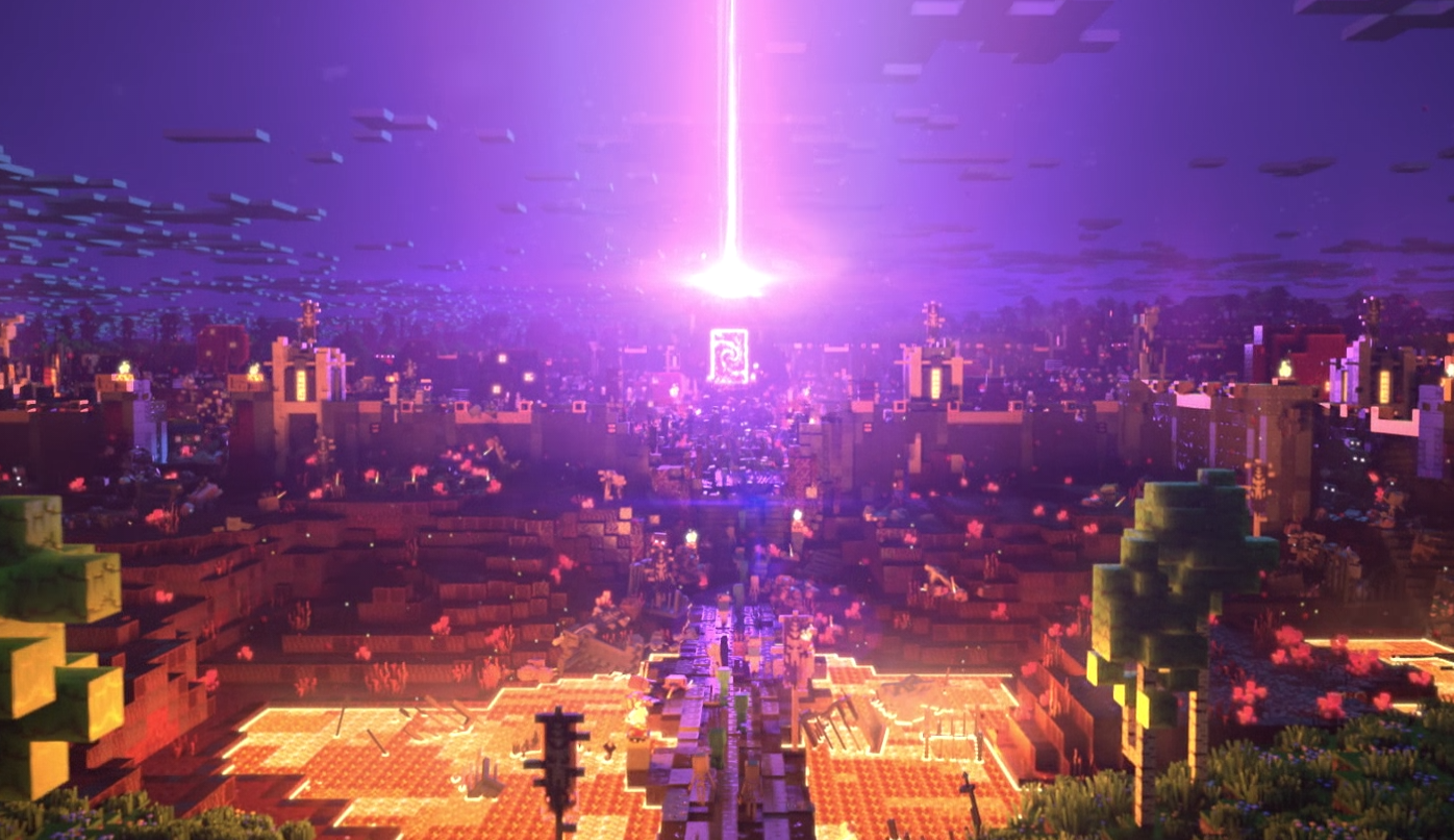 Download Two Minecraft Players engaged in an intense battle Wallpaper
