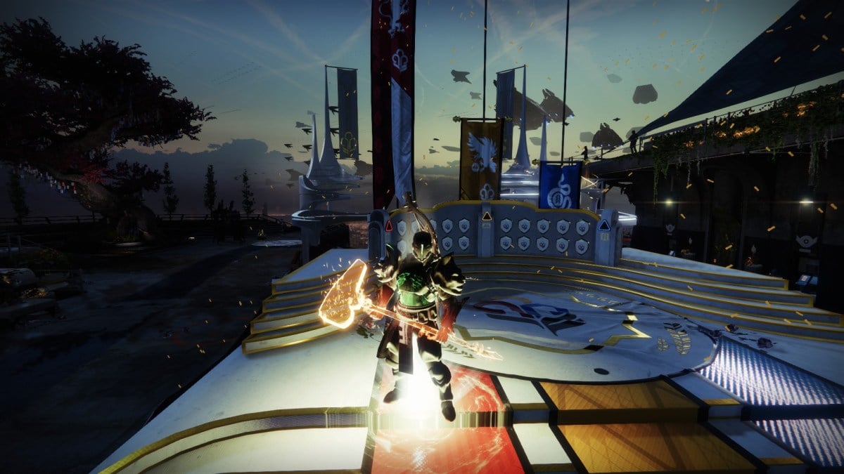 A destiny 2 character holding a weapon on a ship