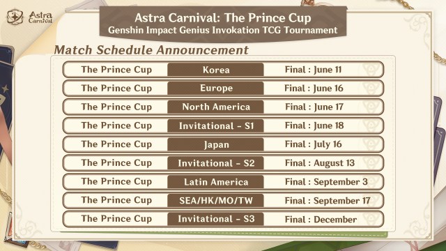 Astra Carnival: The Prince Cup schedule.