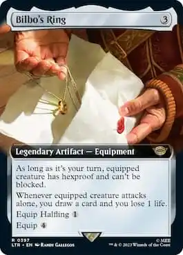 Bilbo putting The One Ring in an envelope from MTG LTR set