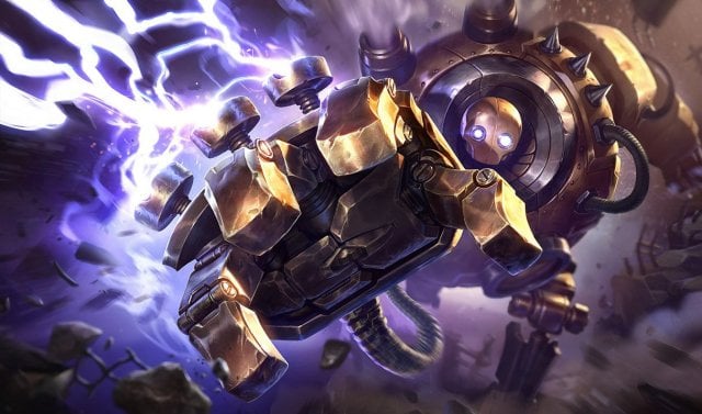 Blitzcrank reaches out directly at the camera in League of Legends