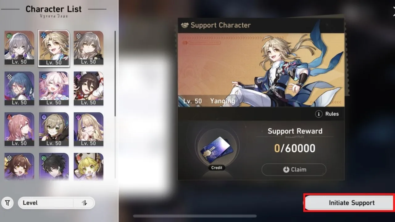 Selected Support Character Honkai Star Rail