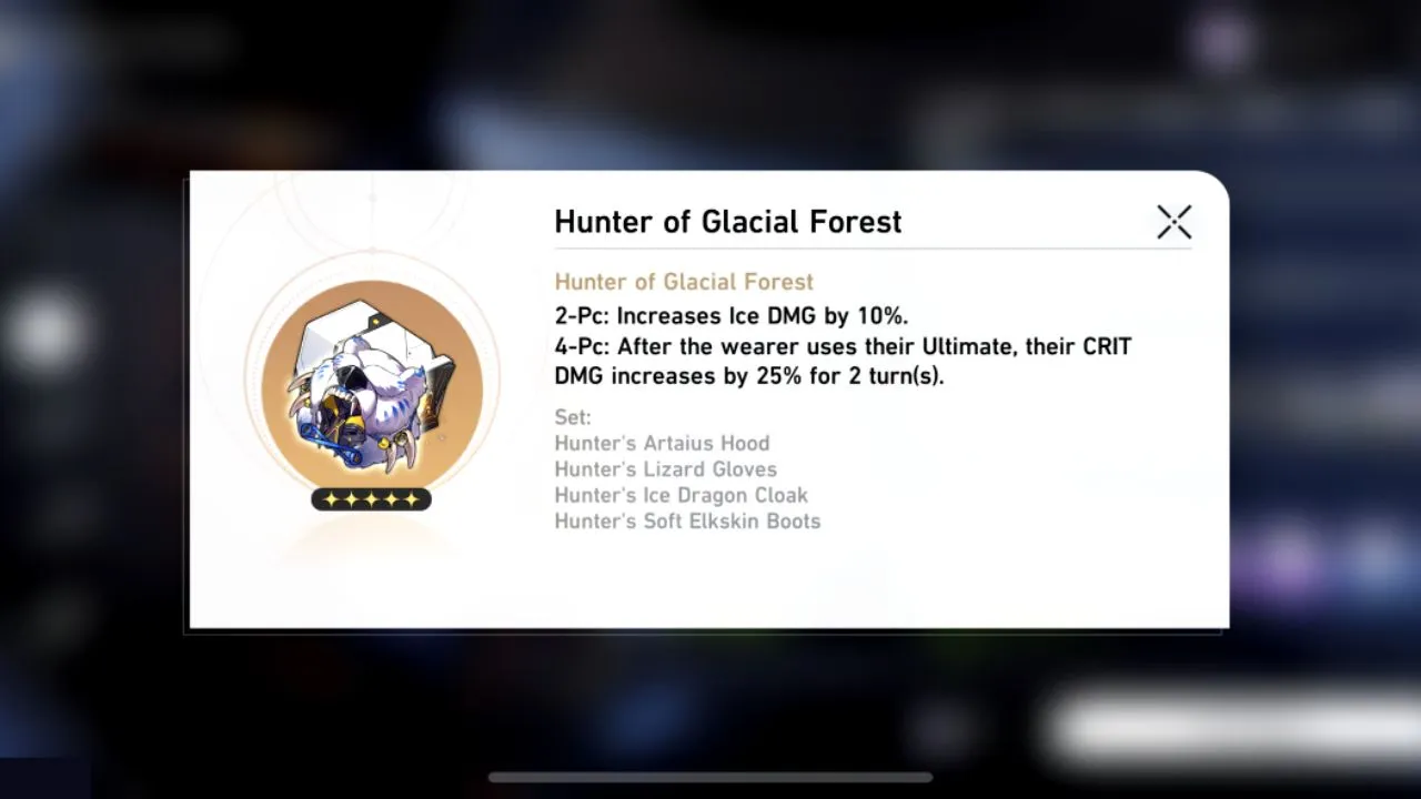 Hunter of Glacial Forest Set Relics Honkai Star Rail