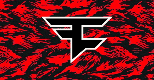 Faze Clan logo in front of a red and black background.