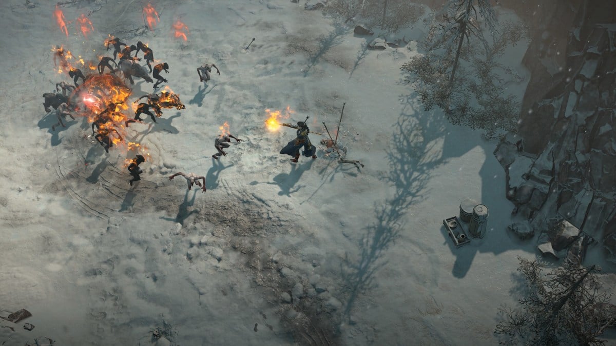 Player character surrounded by ghouls in Diablo 4.