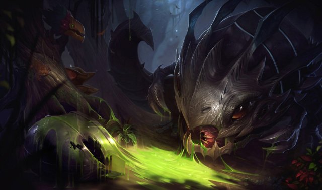 Kog'Maw appears in his base skin in League of Legends