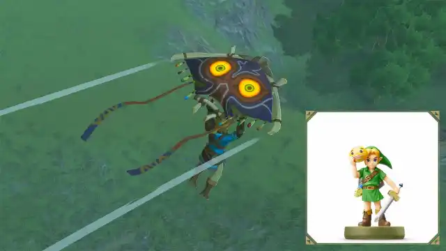 Screenshot of the Majora's Mask paraglider from Zelda ToTK.