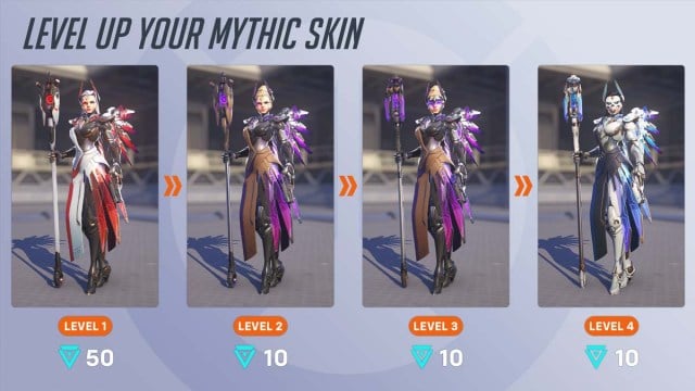 Upgrading the Mercy Mythic Skin in Overwatch 2 from level 1 to level 4