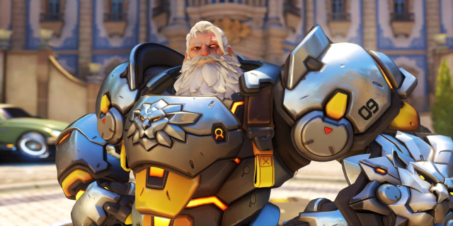 Reinhardt with his new Overwatch 2 appearance posing for the camera.