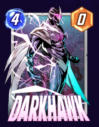 Flashy Darkhawk with a purple and teal light ray aesthetic 