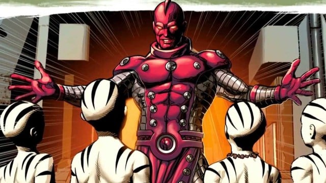 High Evolutionary holding his hands up in front of some people in the Marvel comics.
