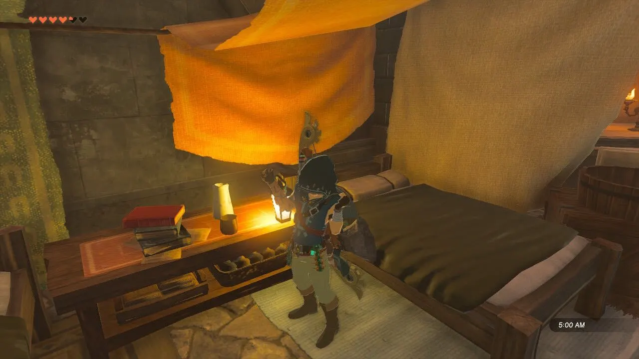 Screenshot of Link getting on the Misko's Treasure quest in ToTK.  