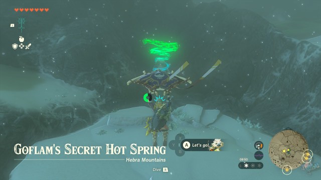 Link gliding into Golfam's Secret Hot Spring.