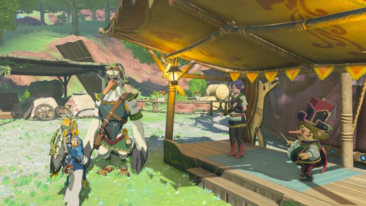 Link speaks to a cast of colorful characters in Tears of the Kingdom.
