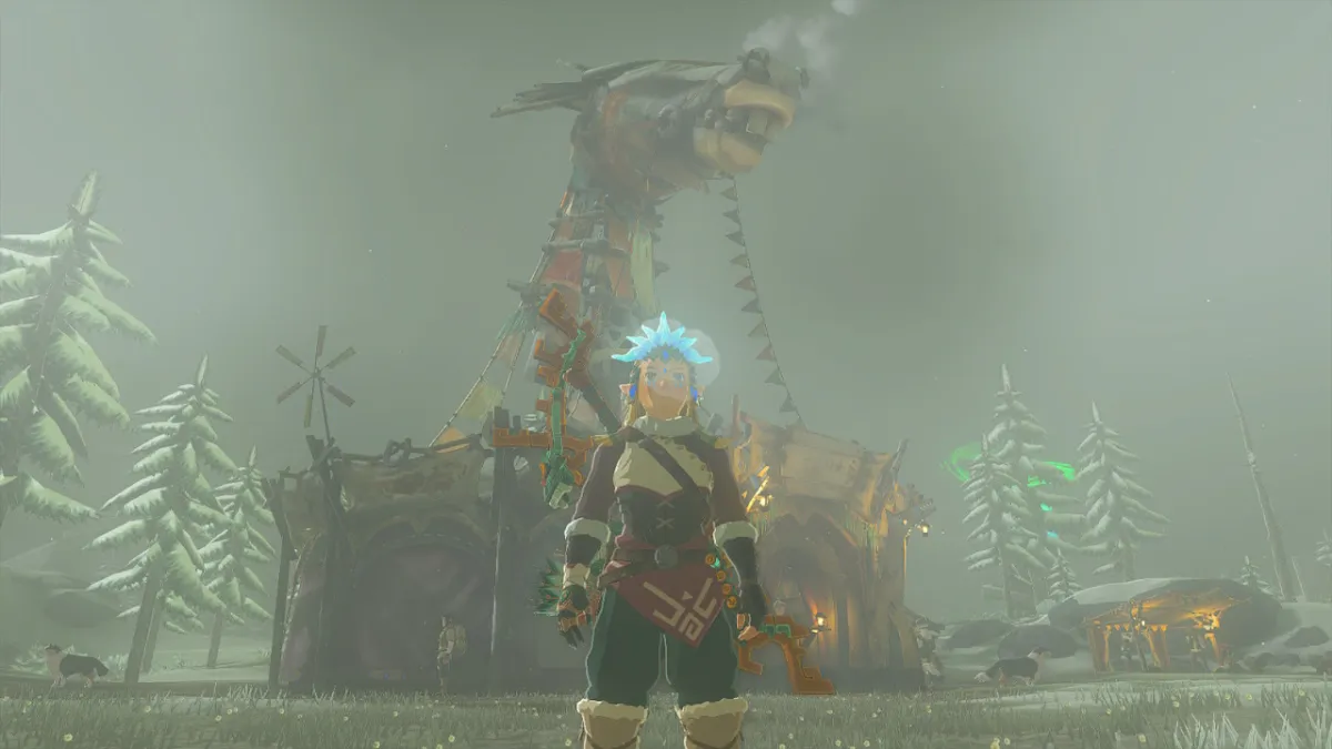 Link standing in front of the Snowfield Stable