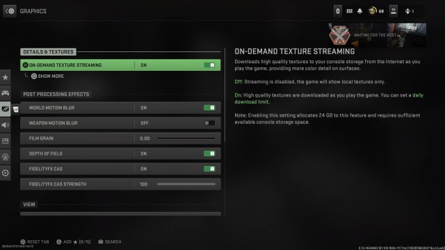 The in-game details and textures settings in MW2.
