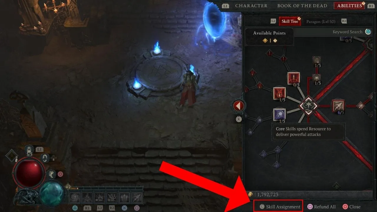 The Necromancer Abilities page which shows the different skill trees in Diablo 4