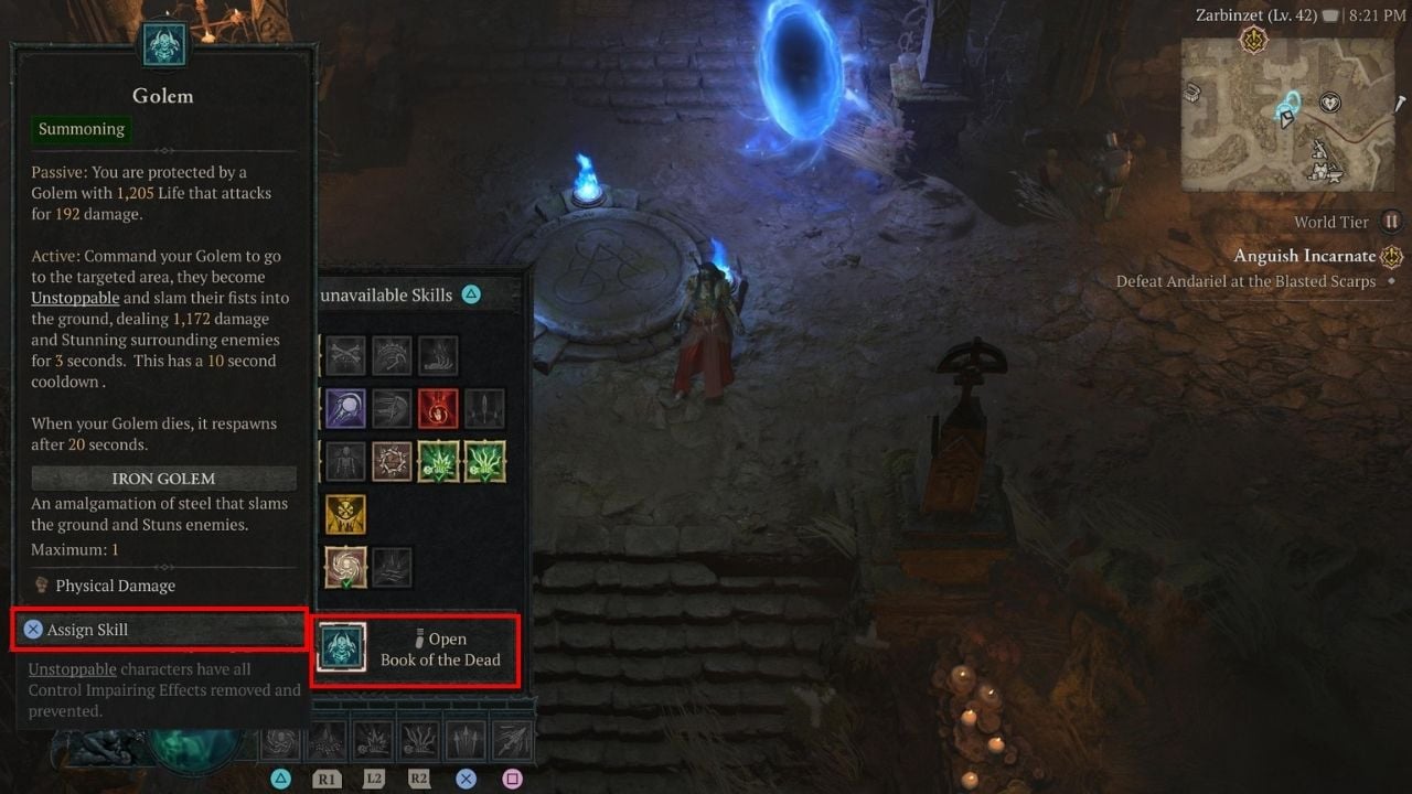 The summon Golem icon for Necromancers in Diablo 4.