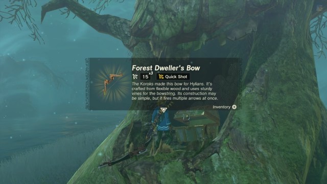 Link opening the chest containing the Forest Dweller's Bow in Tears of the Kingdom.