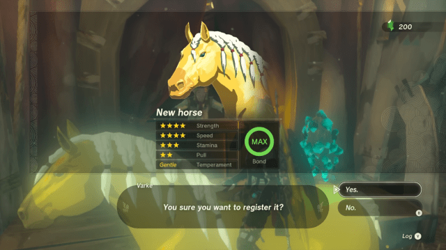 Screenshot of Zelda's Golden Horse from Zelda ToTK. 