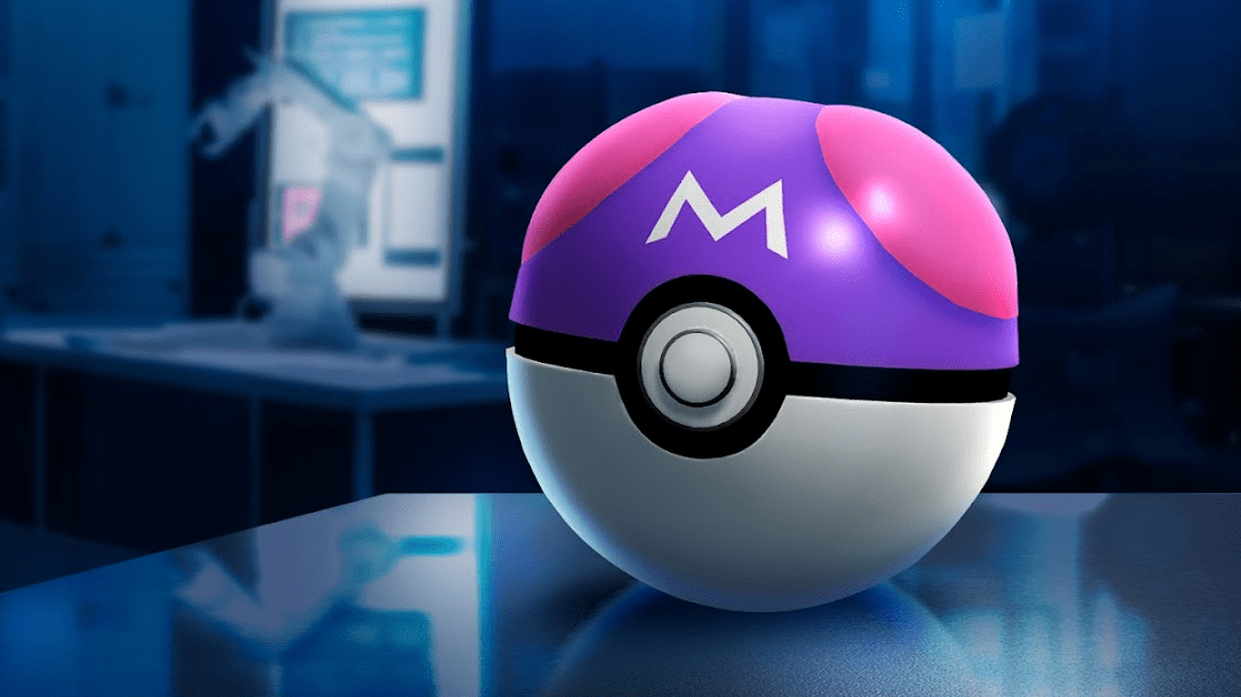 A Master Ball sitting on the edge of a desk.