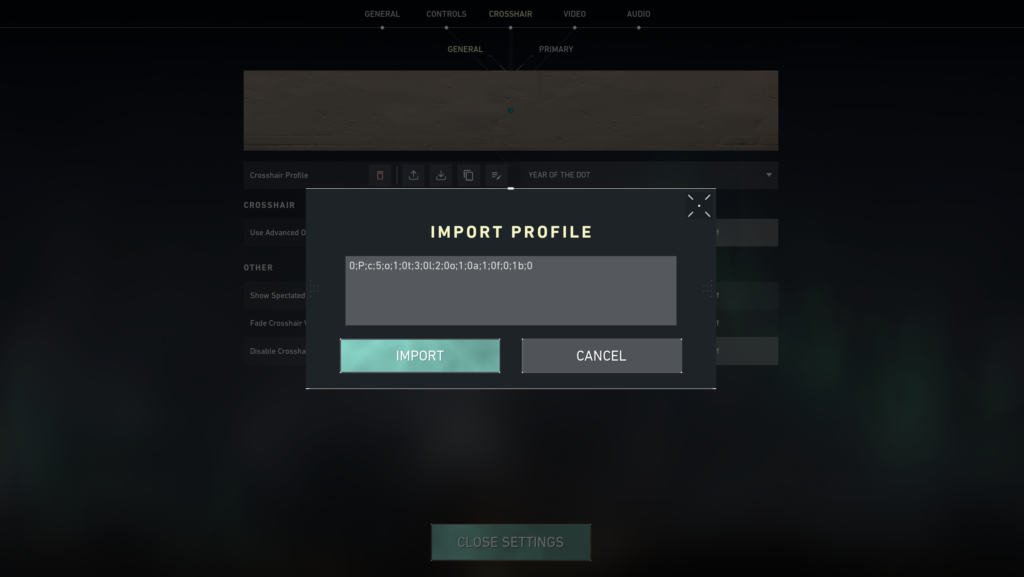 How to import a new crosshair into your settings in VALORANT