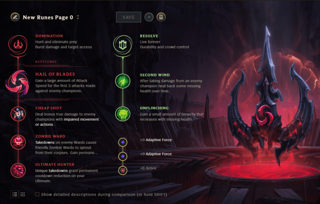 Pyke support rune setup with Hail of Blades