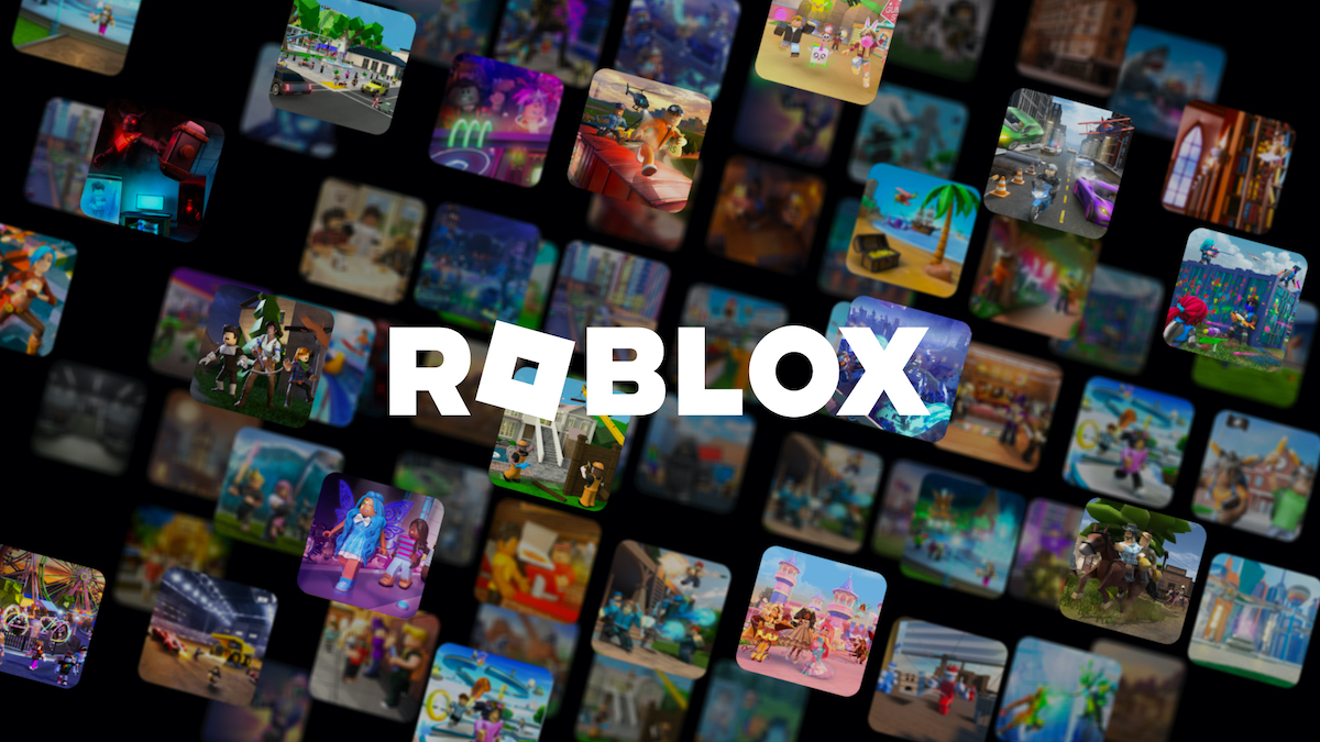The Roblox logo superimposed over a wide range of games.