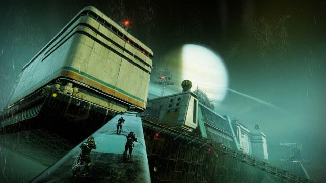 A trio of Guardians exploring the moon Titan in Destiny 2.