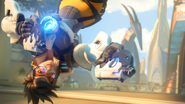 Tracer from Overwatch as she appears in the launch trailer for the first Overwatch.