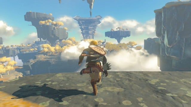 Link walking towards several sky blocks.