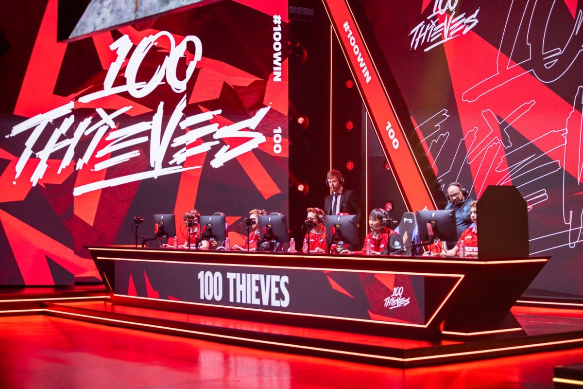100 Thieves on stage 2023 LCS Spring Split