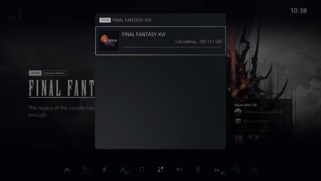 Final Fantasy 16 download screen showing the game file size is 90.131 GB