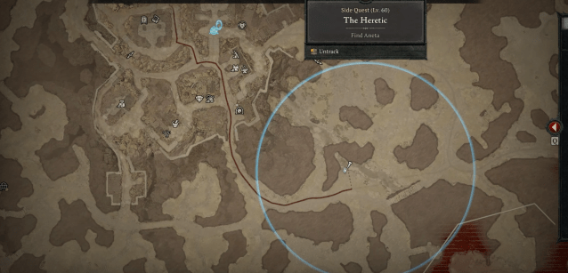 Image of Aneta's location near the Forgotten Cave on the Diablo 4 map.