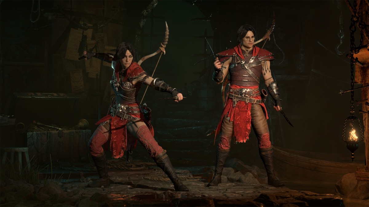 A pair of Rogues wearing red in Diablo 4