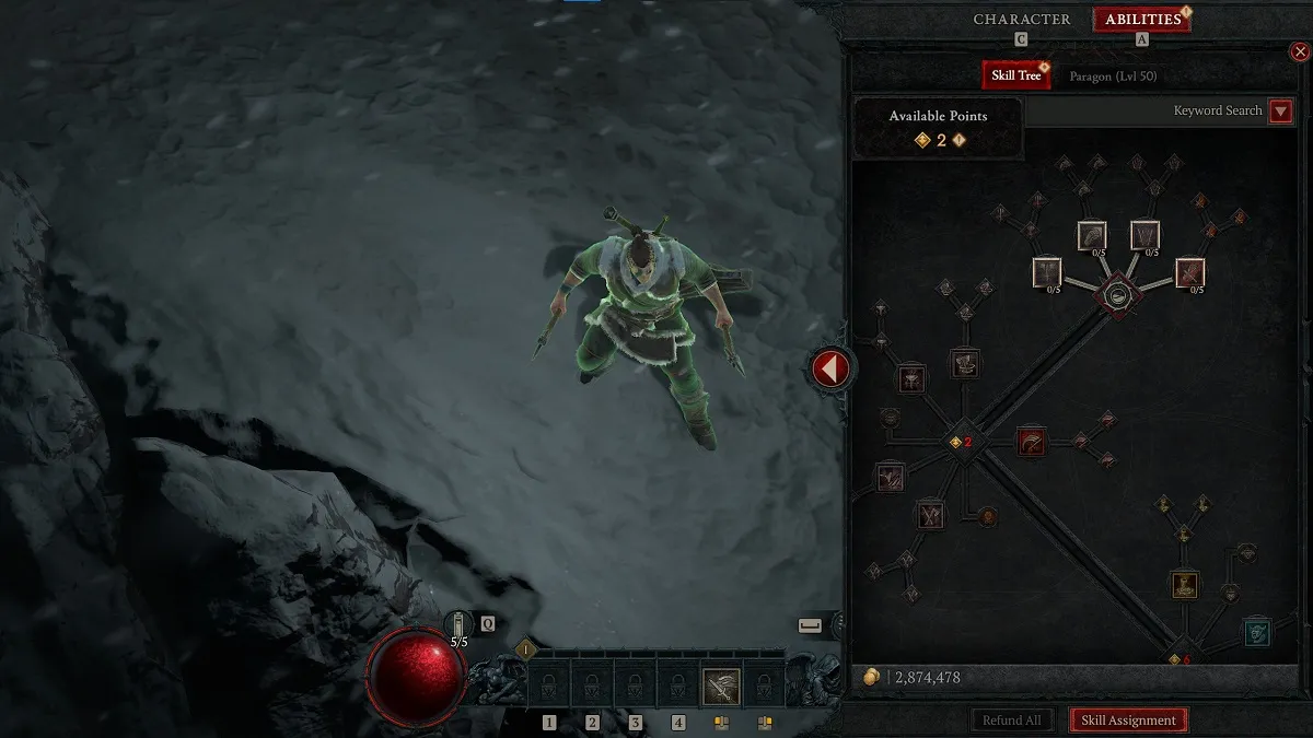 An image of the Barbarian's skill tree in Diablo 4.