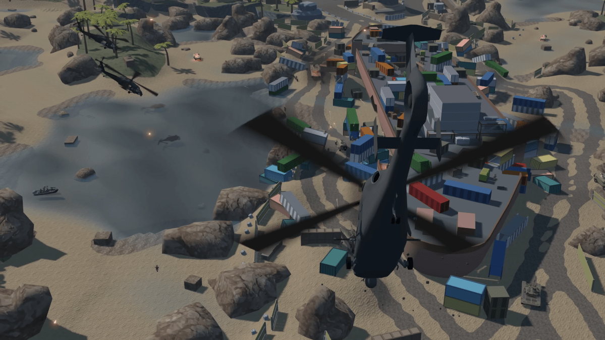 Helicopters approaching the battlefield in BattleBit Remastered.