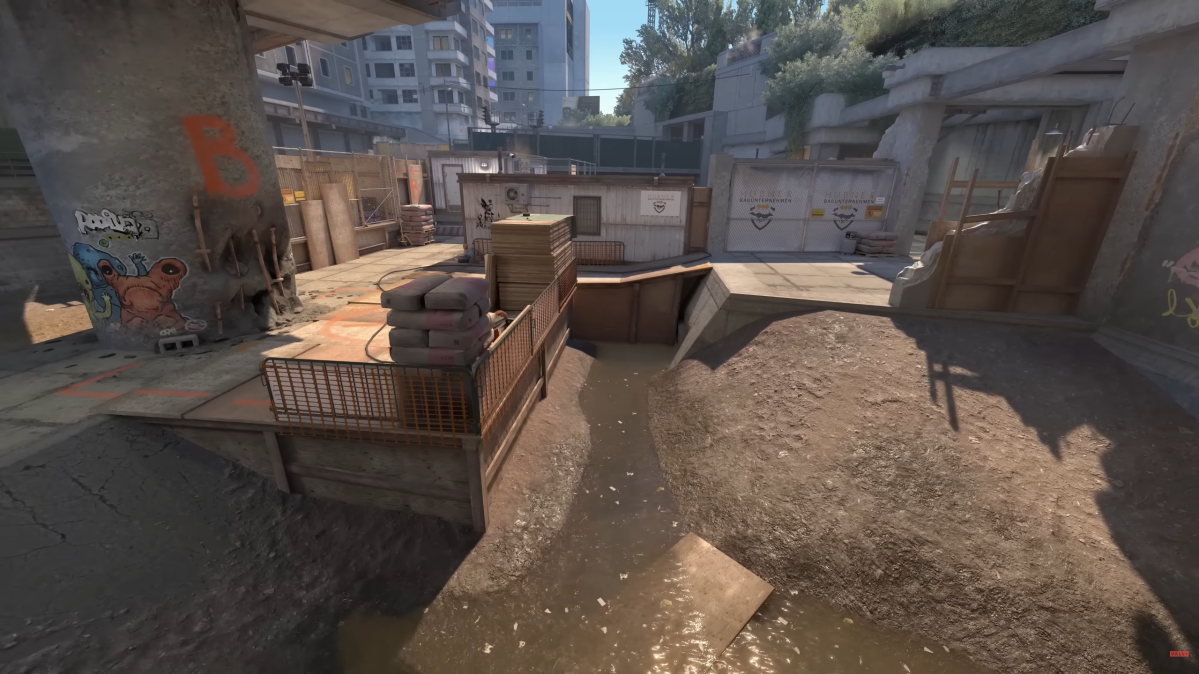 Overpass B site in Counter-Strike 2.