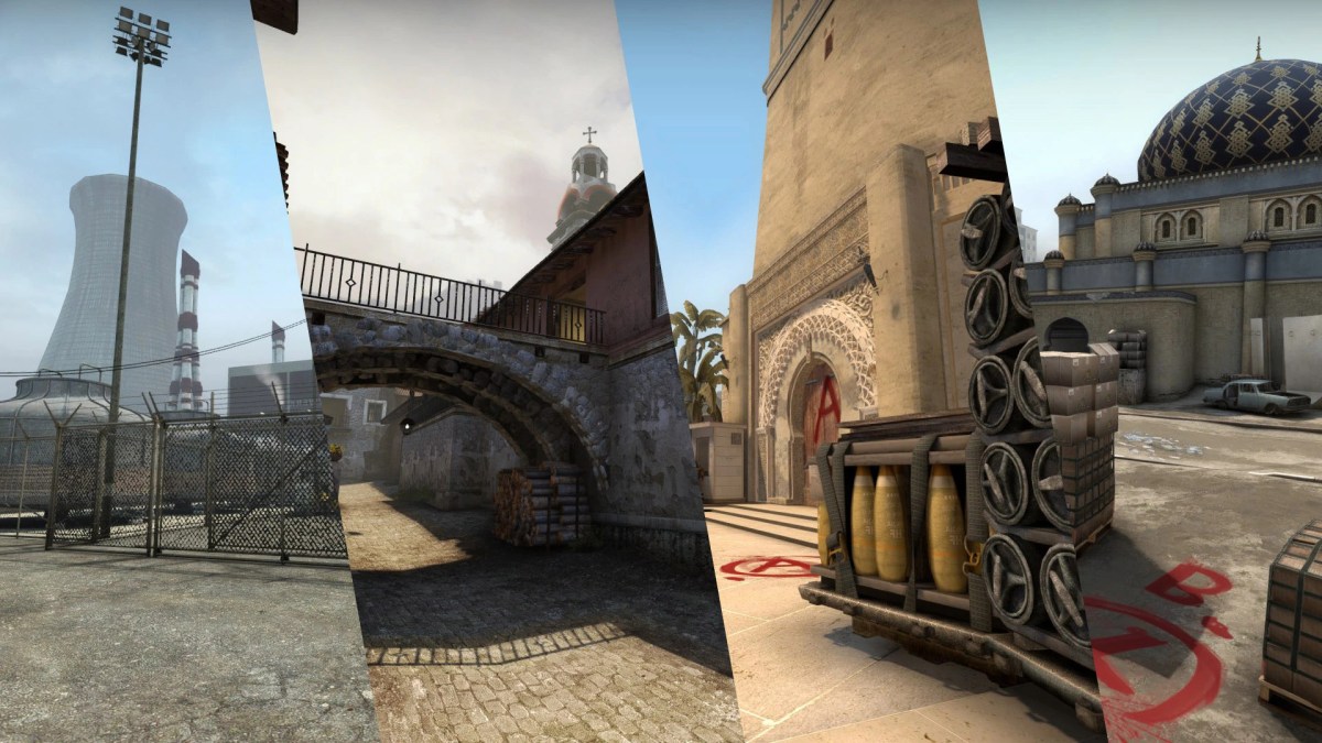 A mixture of different angles from Nuke, Mirage, Inferno and Dust2 in CS:GO.