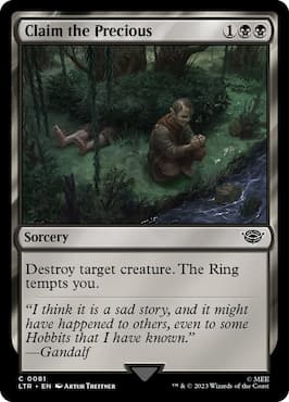 Image of Sméagol claiming The One Ring through Claim the Precious MTG card in LTR set