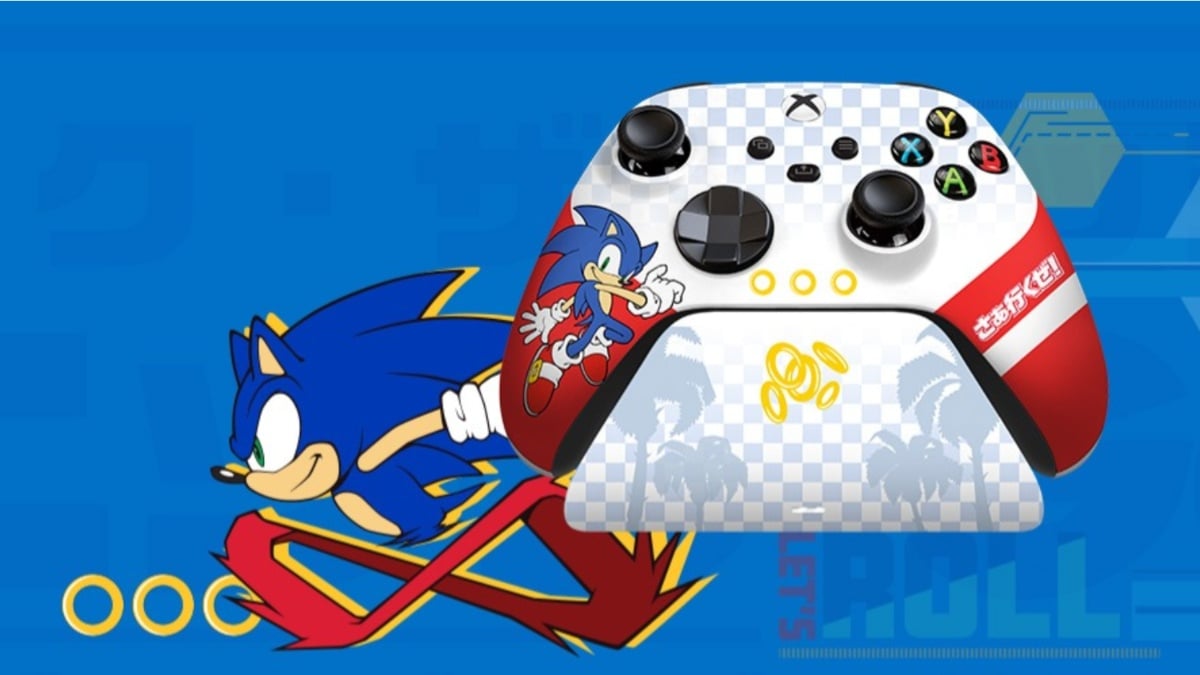 sonic running from a sonic-themed xbox controller